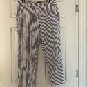 Banana Republic- Blue and white striped work pants, ankle length
